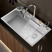 Silver Nano Kitchen Sink 304 Stainless Steel Sink Waterfall Faucet Large Single Trough Multifunctional Vegetable Washing Basin