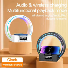 4 In 1 Wireless Bluetooth-compatible Speaker Charging Pad Bedside Lamp With Alarm Clock